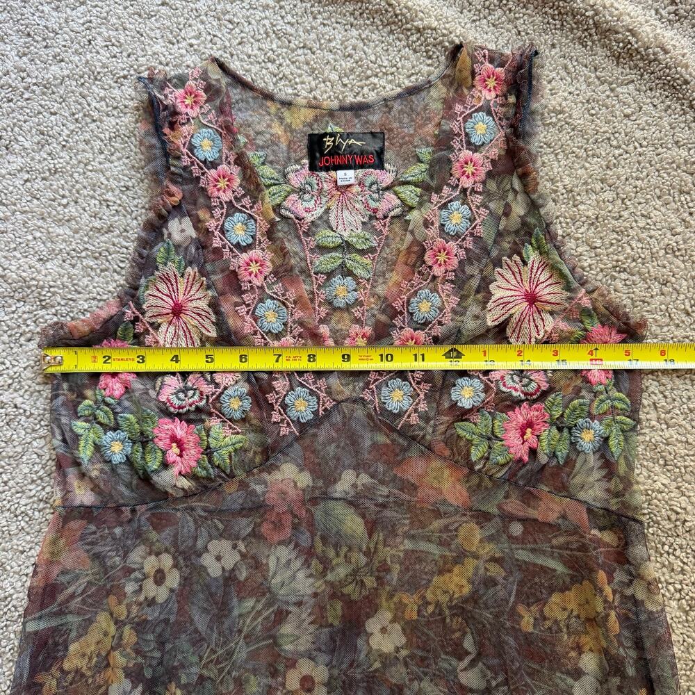 Johnny Was Biya Floral Embroidered Mesh Midi Dress Size Small - Picture 11 of 11